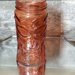 Tiki Jar - 15 oz - Canning - Tumbler - Red Tint - Tiki face in 3D